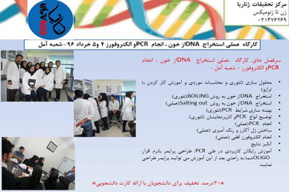 کارگاه عملی استخراج DNA از خون ، انجام PCR و الکتروفورز - شعبه آمل