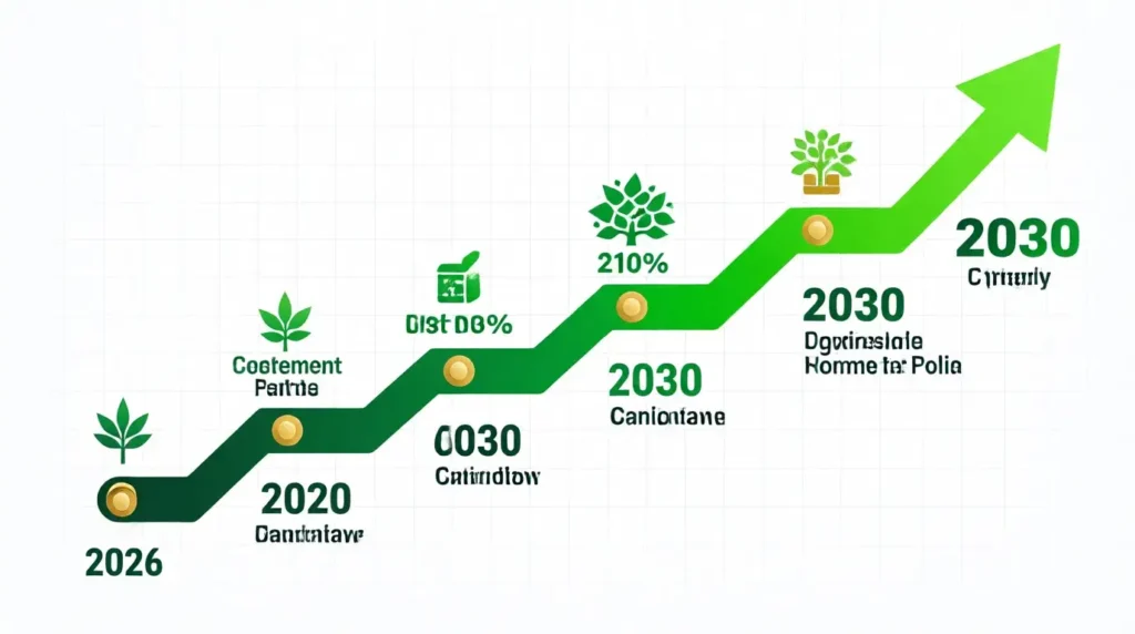 Long-term cannabis investment timeline showing growth trajectory from 2026 to 2030