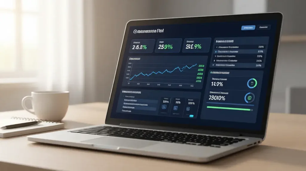 Stock portfolio monitoring dashboard showing quarterly earnings performance metrics competitive analysis