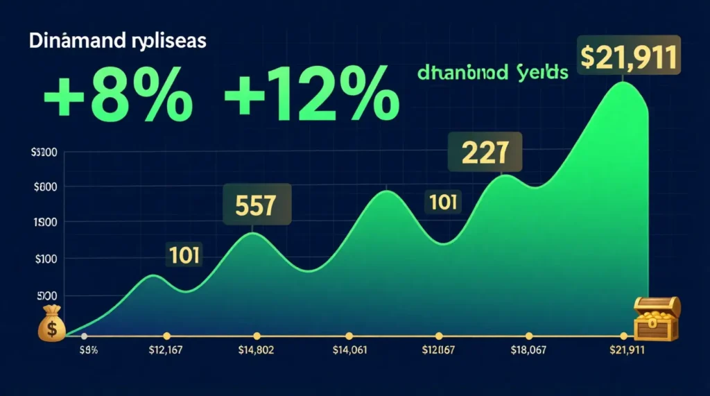 Compound interest growth chart comparing passive dividend stock returns over 20 years from initial investment
