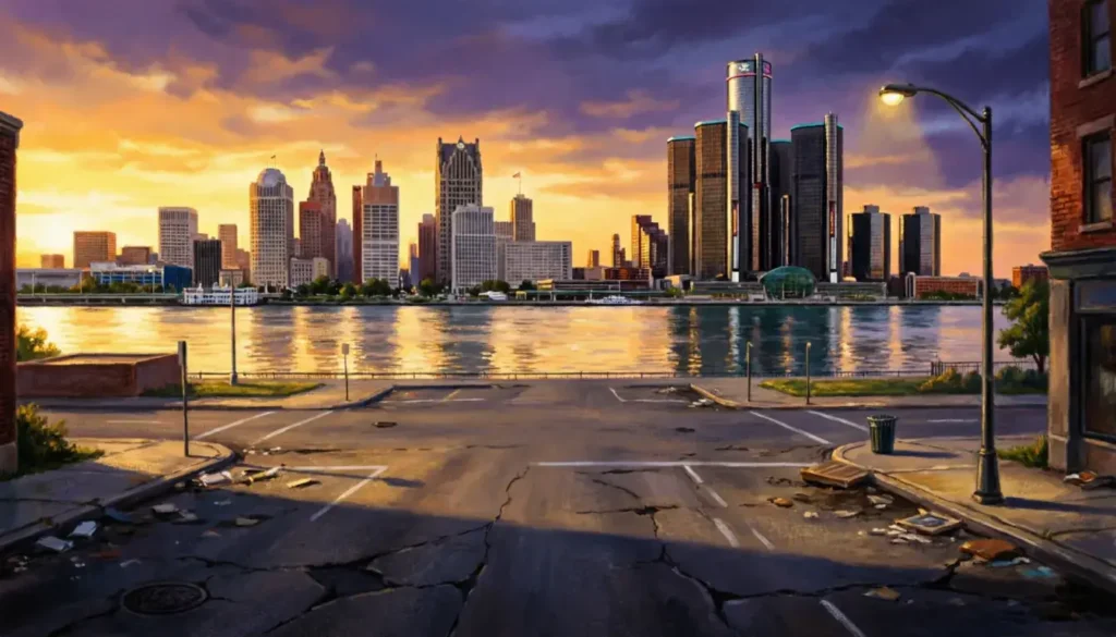 Detroit Michigan city skyline representing 42 Dugg's birthplace and hometown rap roots