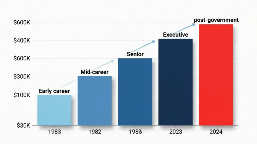 Federal government pay scale progression chart showing Tom Homan salary growth from GS-5 to executive level