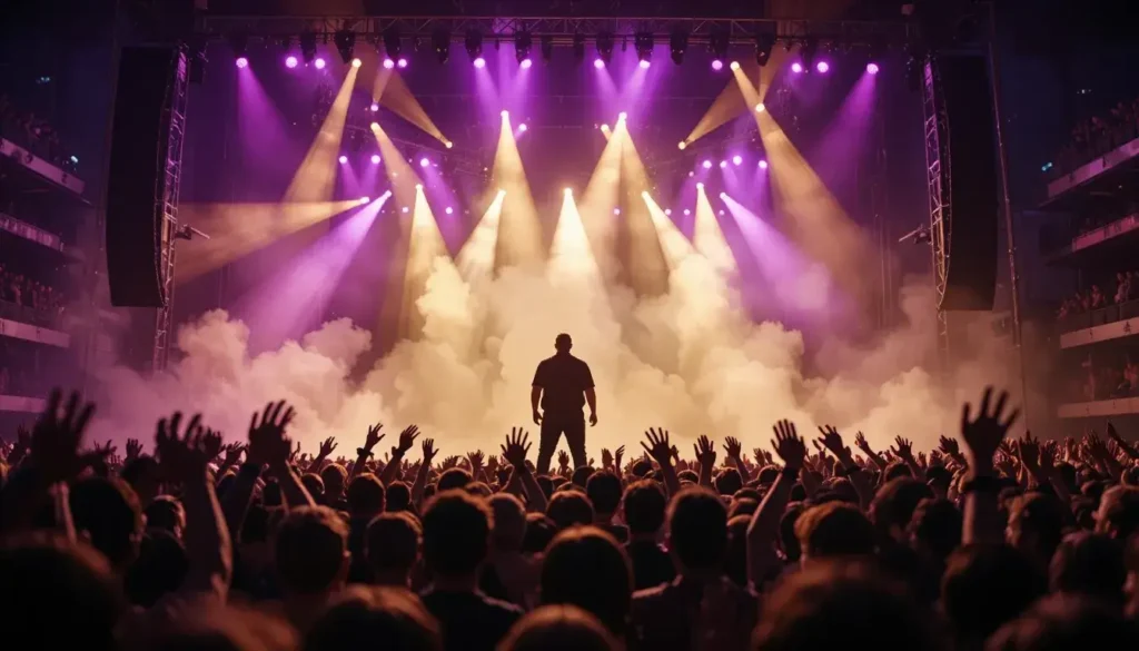 Hip hop artist on stage performing to crowd representing bigxthaplug live performance energy and fanbase