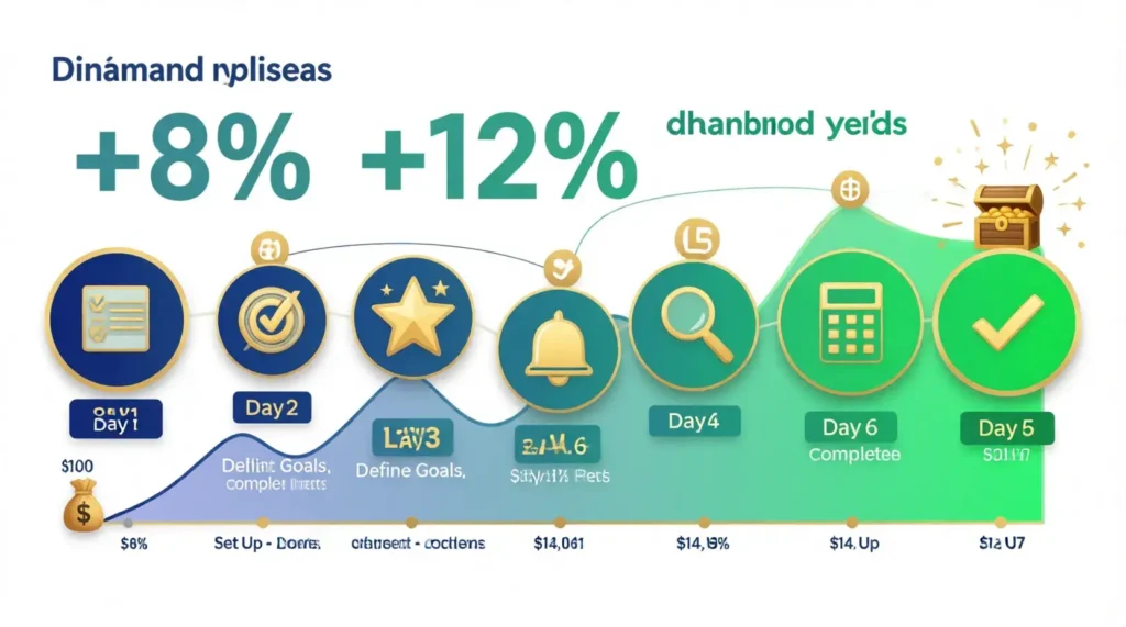 Seven-day passive stock investment action plan timeline with daily tasks for portfolio setup and research