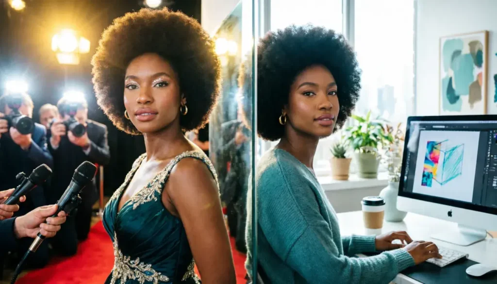 Side by side comparison of Eva Marcille celebrity life versus her twin sister's quiet graphic design career